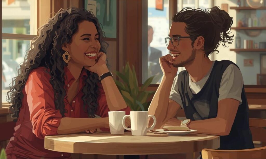 Dwie osoby rozmawiają w języku obcym bez stresu