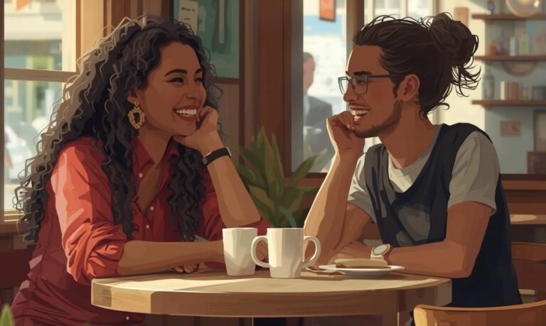 Dwie osoby rozmawiają w języku obcym bez stresu